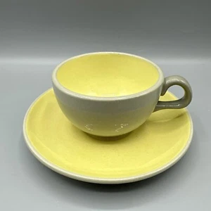 Vintage Harkerware Golden Dawn Cup Saucer Set Yellow Gray Mid Century Modern - Picture 1 of 14