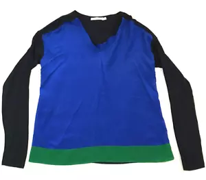 Bailey 44 Womens Part Silk Top Sz M Blue Black Colorblock Long Sleeve NWOT - Picture 1 of 9