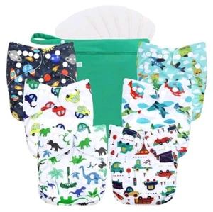 Washable Cloth Diapers wegreeco Cloth Diapers 6 Pack with 6 Inserts & 1 Wet Bag - Picture 1 of 8