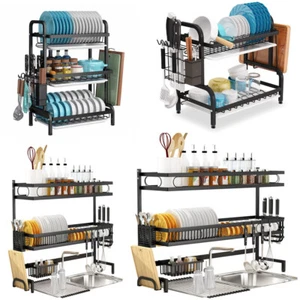 Dish Rack 2/3 Tier Dish Dryer Drainer Drying Rack Drip Trays Kitchen Storage - Picture 1 of 35