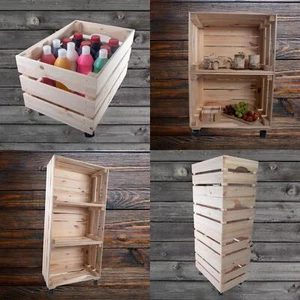 Large Wooden Crate With Wheels |1-4 Tier| Plain Pine Saving Space Storage Box - Picture 1 of 60