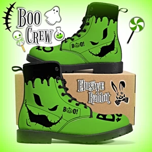 Boo Crew Halloween Gothic Boots Shoe 3 4 5 6 7 8 9 10 11 12 Jack o latern Green - Picture 1 of 10