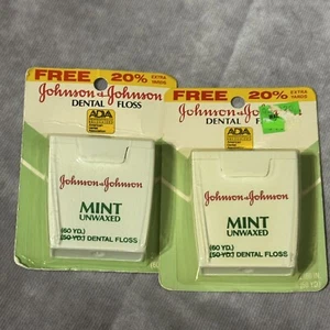 Vintage 1988 1987 Mint Unwaxed Dental Floss Johnson & Johnson Lot (2) New NIP - Picture 1 of 7