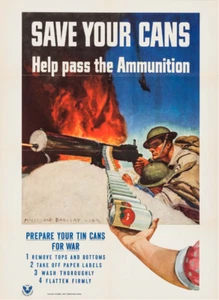 World War II Propaganda 1943 SAVE YOUR CANS Original Poster 25"x34" - Picture 1 of 1