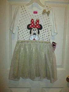NEW Disney Minnie Mouse Toddler Girls Gold Tulle Tutu Dress 3D Bow Size 5T - Picture 1 of 8