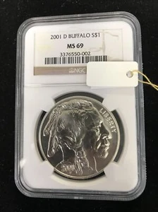 2001-D Buffalo NGC Slab MS69 Silver $1 Coin - Picture 1 of 5