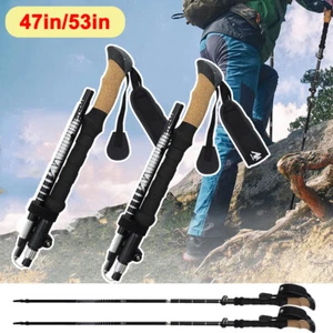 47"/53" Collapsible Alloy Trekking Poles Folding Outdoor Walking Hiking Sticks - Picture 1 of 13