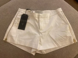 Guess White Shorts Sexy Gold Side zippers Size 23 NWT Vintage - Picture 1 of 7