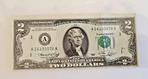 1976 Bicentennial $2.00 Bill Error Misaligned Green Seal Off and uncentered - Picture 1 of 7