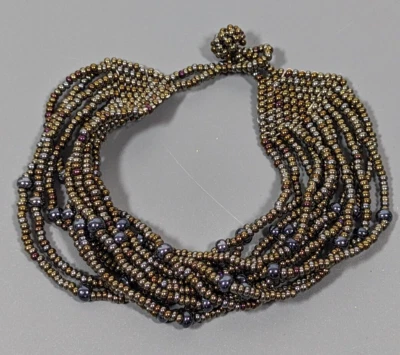 Pulsera tejida Beachy Coastal gris bronce vidrio multihilo 8 pulgadas Foto 1 de 4