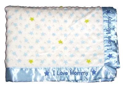 Manta bebé Carters Just One You I Love Mommy azul verde estrellas punto minky satinado Foto 1 de 2