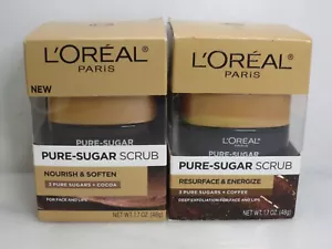 L'OREAL PURE-SUGAR SCRUB - 3 PURE SUGARS + COFFEE AND COCOA 1.7 OZ LOT OF 2 NWB - Picture 1 of 4