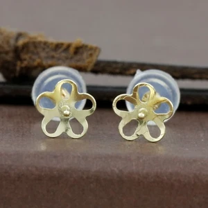 Pendientes con tapa de perlas y flores de oro amarillo de 18 quilates genuinos - 6 mm - Imagen 1 de 7