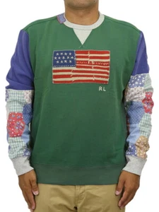 Polo Ralph Lauren Patchwork Paneled Crewneck Sweatshirt with USA Flag Patch - Picture 1 of 6