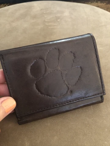 Clemson Tigers Brown Leather Cowhide Tri-Fold Mens Wallet Cover