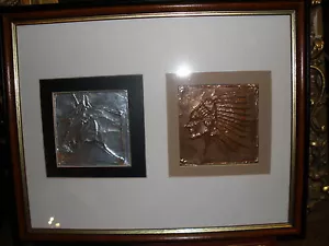 Wonderful metalwork: copper & Foil;American Indian and Horse-prof. Framed-signed - Picture 1 of 12