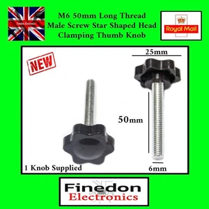 M6 50mm Thread Male Star Screw Shaped Fixing Clamping Thumb Knob Bolt UK Seller - Picture 1 of 2
