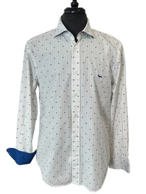 Harmont & Blaine Mens Sz XL Regular Fit White Blue Striped Button Front Shirt - Image 1 of 4