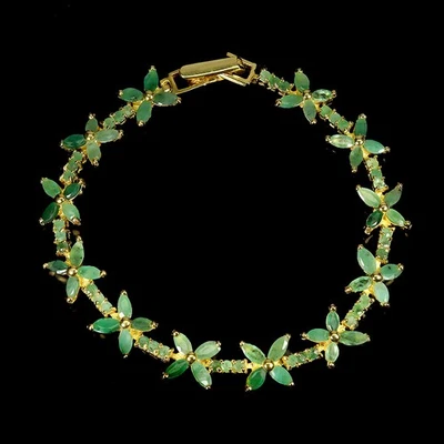 Pulseira de prata esterlina 925 marquesa esmeralda c joias de pedra preciosa 7,5 polegadas - Imagem 1 de 4