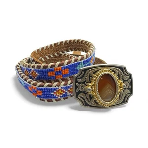 36" Perlen Ledergürtel & Achat Schnalle bunt Südwesten Indianer - Bild 1 von 12