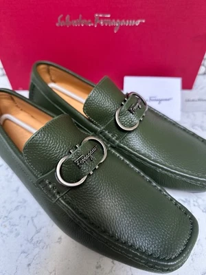 NEW $795 Value SALVATORE FERRAGAMO - Gommino Moss Green Driving Shoe - 10 EE US - Image 1 of 4