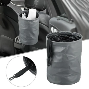 Car Trash Can Hanging Storage Interior Accessorie Foldable Gray Faux Leather - Picture 1 of 7