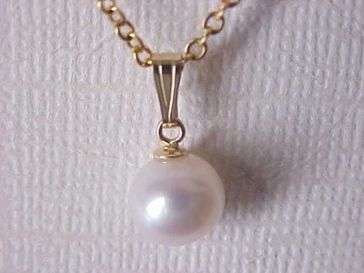 7.5MM - 8MM AAA GENUINE WHITE PEARL PENDANT SOLID 14K YELLOW GOLD - Image 1 of 4