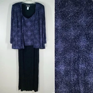 ALEX EVENINGS Plus Size Maxi Gown 2-Piece Set 22 PETITE Slinky Stretch Glitter - Picture 1 of 14