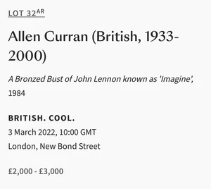 Original LE Rare John Lennon "Imagine" Allen Curran Signed Bust 1984 3-5k US est - Bild 1 von 15