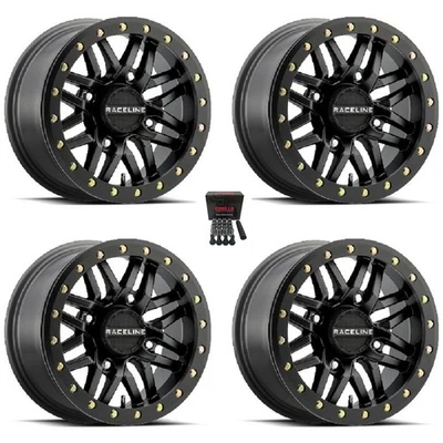 Raceline Ryno Beadlock 15x10 Wide Wheels Black 15" Polaris RZR 1000 XP (4) Foto 1 de 3
