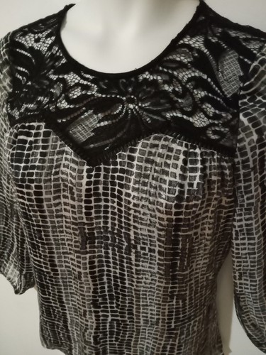 ALYX blusa donna piccola nera stampa pizzo scollo trasparente foderata manica lunga carina