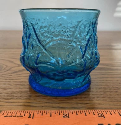 Vintage Anchor Hocking Old Fashioned 8oz Glass Laser Blue Rain Flower Highball - Image 1 of 3