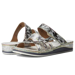 L'Artiste by Spring Step Caiman Sandal Women's US 10.5-11 Silver Slide GAL1504 - Picture 1 of 12