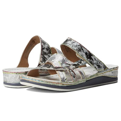 L'Artiste by Spring Step Caiman Sandal Women's US 10.5-11 Silver Slide GAL1504 - Image 1 of 4