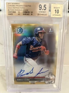 2017 BOWMAN RONALD ACUNA JR GOLD AUTO CHROME REFRACTOR #’D 01/50🔥BGS 9.5 True+ - Picture 1 of 4