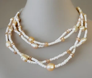 Jules C. Genuine Pink Pearl & Clear Faceted Crystal Beads 50" Station Necklace - Picture 1 of 7