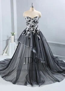 Brautkleid Brautmode Hochzeitskleid Schwarz Ivory Gr.32-48 Schnürt Top Qualität - Bild 1 von 10