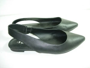 WOMENS BLACK FAUX LEATHER SLINGBACK BALLET FLATS HEELS CAREER SHOES SIZE 7 M - Picture 1 of 4