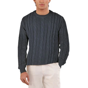 Mens  Cotton Cable Knit Crew Neck Sweater Jumper Pullover Tops J20 - Picture 1 of 23