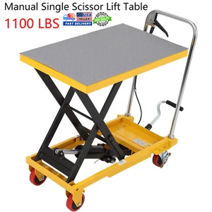 Hydraulic Lift Table Cart 1100 LBS Single Scissor Lift Table 11"-35.4" Adjust US - Picture 1 of 5