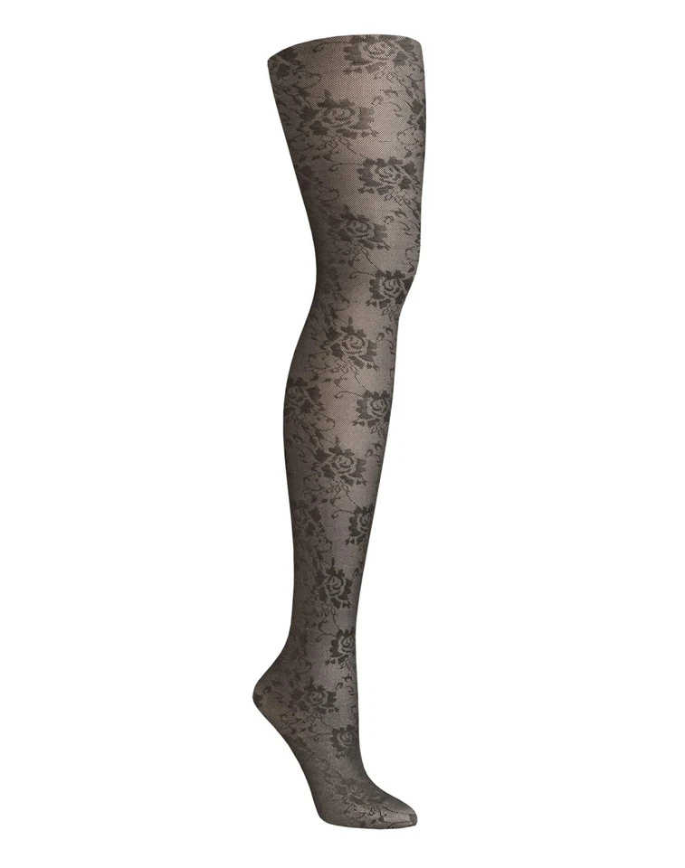 Hanes Fashion Tights Comfort Waist FLORAL LACE Control Top HFT037, Black, TALL - Image 1 of 1