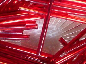 Vtg 100 SILVER LINED FIRE RED GLASS BUGLE BEADS 30mm end of stock! #121121g