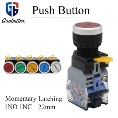 Push Button Switch 22mm Momentary/Latching 1NO 1NC ON/OFF Red Green With Light - Image 1 of 4