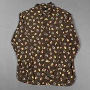 All Saints Shirt Large Button Up Brown Yellow Floral Hawaiian Cotton Wieppe - Picture 1 of 11