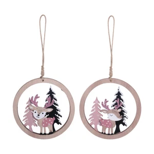 Pink Wooden Reindeer Hanging 12cm 1pc 2A Christmas Decoration - Picture 1 of 1