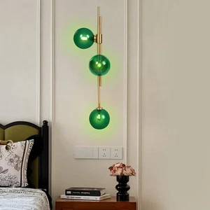 Mid-Century Modern 3-Light Green Glass Globe Wall Sconce Bedside Wall Fixture US - Picture 1 of 15