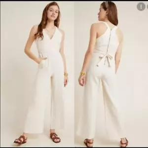 ANTHROPOLOGIE Jumpsuit Neutral Wide Leg UK 14 US 10v Demi Textured rrp £140 - Picture 1 of 5