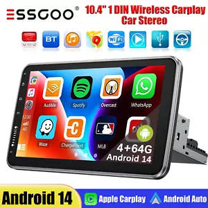 4+64G 10.1" Apple CarPlay Rotatable Android 14 Single 1 DIN Car Stereo Radio GPS - Picture 1 of 14