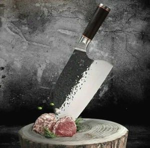 Handmade Butcher Knife Hammered Forged Steel Wood Handle Slicing Chef Cleaver L - Picture 1 of 12