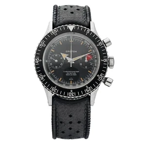 Vintage Croton Chronomaster 38mm Steel Black Silicone Manual Wind Wrist Watch - Picture 1 of 9
